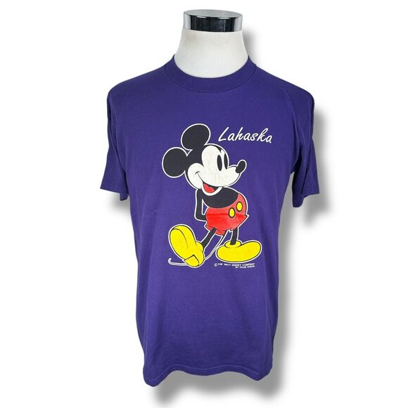 Vintage Velva Sheen Disney Mickey Lahaska T-Shirt Men’s Large Purple 80s USA Tee - Picture 1 of 12